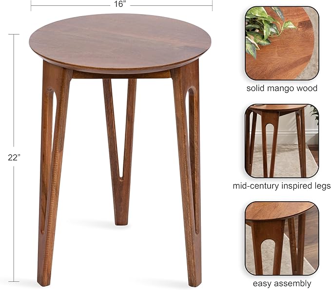 Kate and Laurel Kershaw Mid-Century Modern Round Side Table, 16 x 16 x 22, Walnut Brown, Transitional Circle Living Room End Table with Tapered Hairpin Legs for Use as Bedroom Nightstand Table