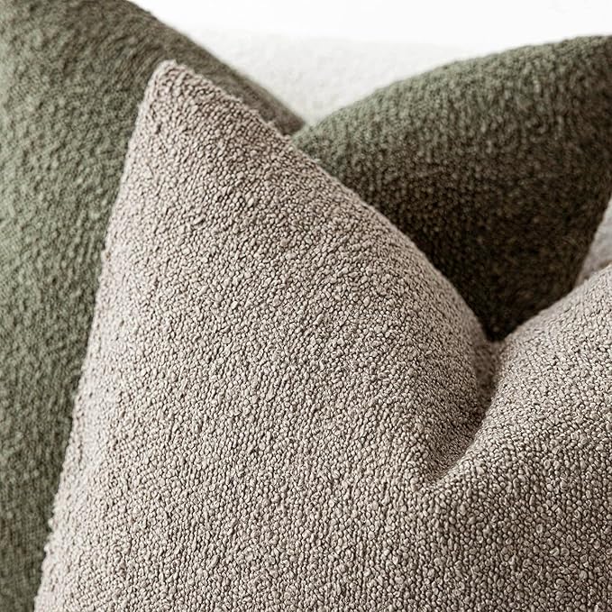 Foindtower Set of 2, Decorative Textured Boucle Throw Pillow Covers Accent Solid Pillow Cases Neutral Soft Cozy Couch Cushion Case for Chair Sofa Bedroom Living Room Home Decor 24x24 Inch Light Taupe