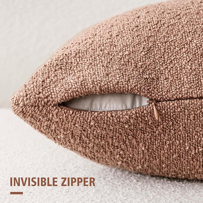 Foindtower Set of 2, Decorative Textured Boucle Throw Pillow Covers Accent Solid Pillow Cases Neutral Couch Cushion Case for Chair Sofa Bedroom Living Room Home Decor 24x24 Inch Dusty Orange Hazel