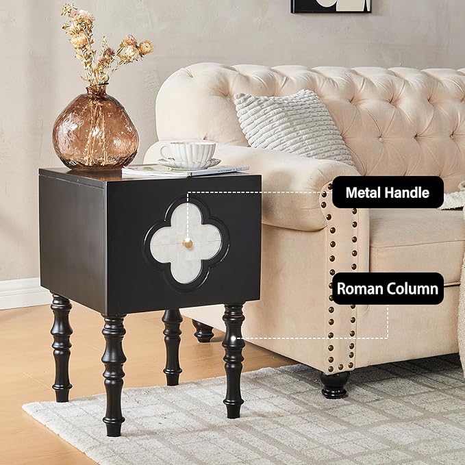 CozyDH Black Nightstand with Storage 23", Mid Century Modern Solid Wood End Side Table for Bedroom Living Room, Wooden Sofa Side Bedside Table with Wooden Legs