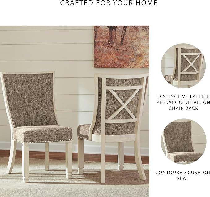 Signature Design by Ashley Bolanburg Modern Farmhouse Upholstered Dining Chair, 2 Count, Brown