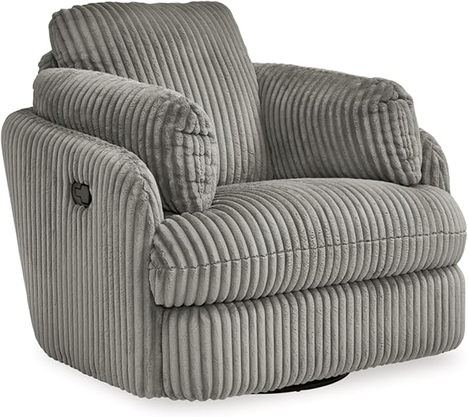 Signature Design by Ashley Tie-Breaker Casual Manual Press-Back Swivel Glider Rocker Recliner with 2 Bolster Pillows and Hidden Storage, Light Gray