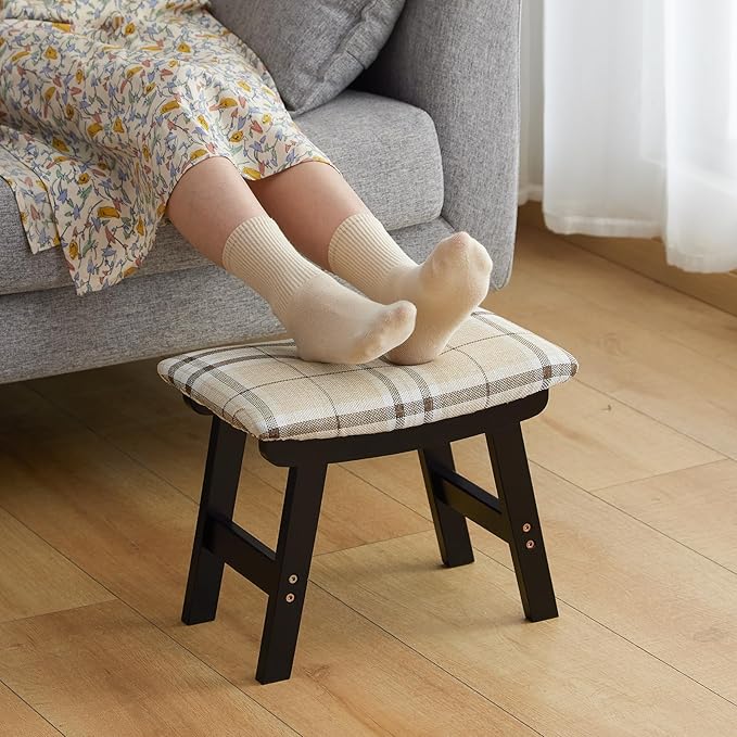 Foot Stool Ottoman Foot Rest Under Desk,Small Stool for Living Room, Bedroom and Kitchen (Black Legs - Stripes Stool Surface)