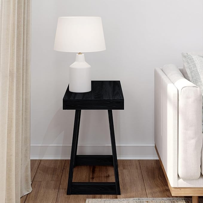 Plank+Beam Classic Rectangular Side Table, 25", Slim Side Table for Living Room, Narrow Nightstand for Small Spaces, Wood End Table for Bedroom, Black Wirebrush