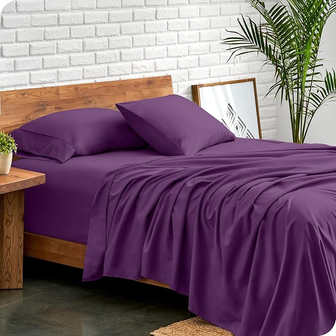 Bare Home King Sheet Set - Luxury 1800 Ultra-Soft Microfiber King Bed Sheets - Double Brushed - Deep Pockets - Easy Fit - 4 Piece Set - Bedding Sheets & Pillowcases (King, Plum)