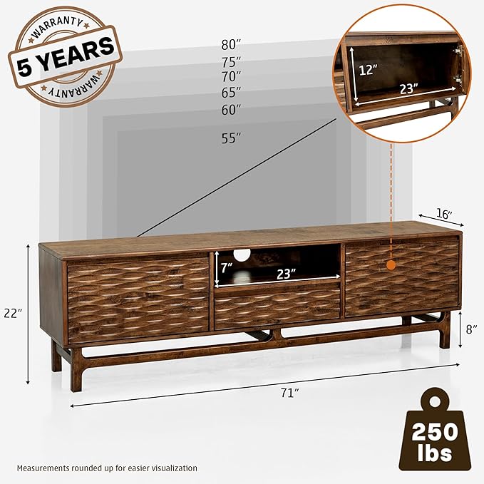 Acacia Elara Wood TV Stand for TVs up to 75+ Inch Entertainment Center with Storage Shelves and Cable Management, Mid Century Modern TV Media Console Wood TV Stands for Living Room Bedroom, Walnut