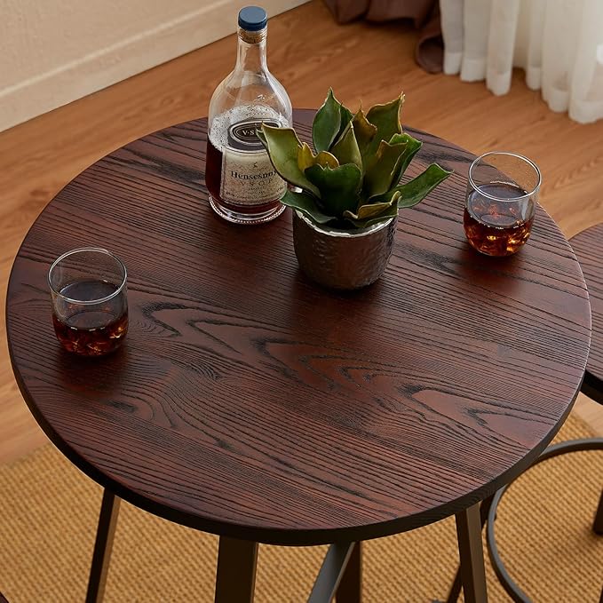 Glitzhome 41.25" H Rustic Steel Bar Table Round Solid Elm Wood Top Dining Room Pub Table Bistro Table