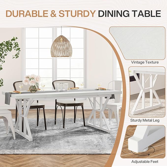 Tribesigns Farmhouse Dining Table for 6 People, 70.8-Inch Rectangular Wood Dining Table, Rustic Kitchen Table with Heavy Duty Metal Legs for Dining Room