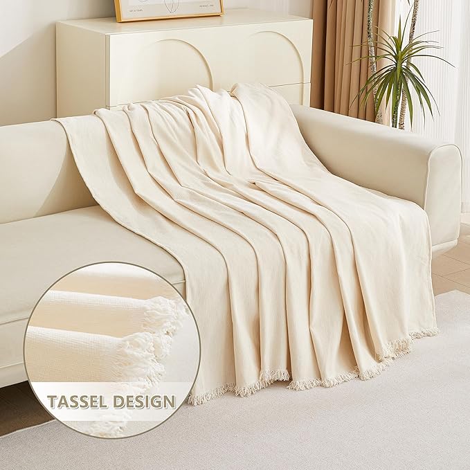 MYSKY HOME Oversized Armchair Couch Cover for 1 Cushion, Washable Recliner Covers Sofa Protector with Tassel, Beige, 71"X91"