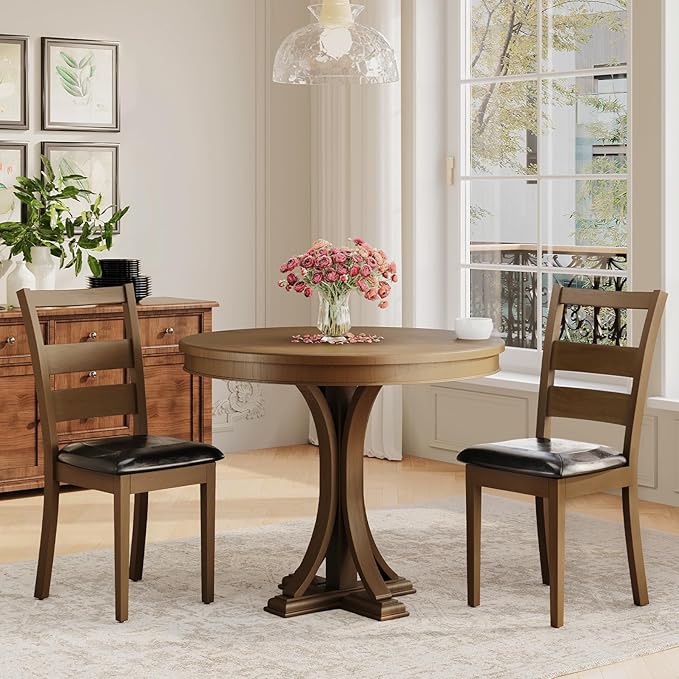 COLAMY Upholstered Dining Chairs Set of 4, PU Leather Ladder High Back Dining Room Kitchen Side Chair with Adjustable Foot Pegs, Dark Brown
