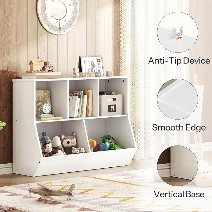 HOOBRO Kids Bookshelf - 39.4" L Toy Storage Cabinet, Bookcase Footboard, Cubby Shelf, Fit for Children's Room, Playroom, Hallway, Kindergarten, White WT132CW01