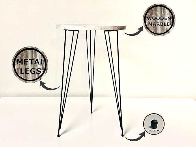 PAK HOME - Set of 2 End Table - High Gloss Shiny Grey Marble Look Round Wood Sofa Side Coffee Tables for Small Spaces, Nightstand Bedside Table with Gold Metal Legs for Bedroom, Living Room