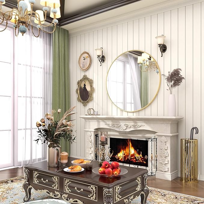 BEAUTYPEAK 18 Inch Round Mirror, Metal Frame Circle Mirror, Wall Mounted for Entryway, Bathroom, Vanity, Living Room, Gold