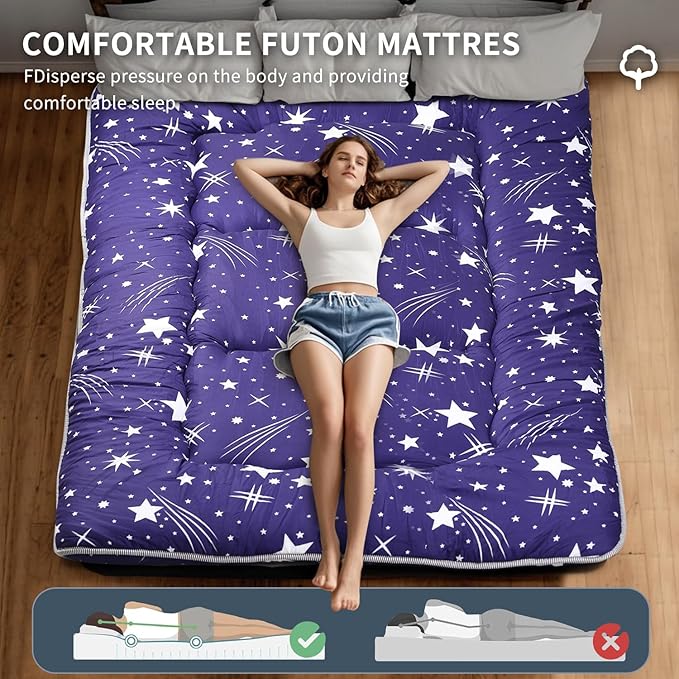 Japanese Floor Mattress,Roll Up Memory Foam Tatami Mat Easy to Store and Portable,Futon Mattress Suitable for Camping and Guest Room (Blue, Twin (80" x 36"))