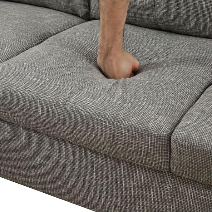 Grey-2 L-Shaped 3-Piece Linen Sofa with Storage Ottoman Set, Sectional Couch Sofa Set for Living Room, Office, Small Space