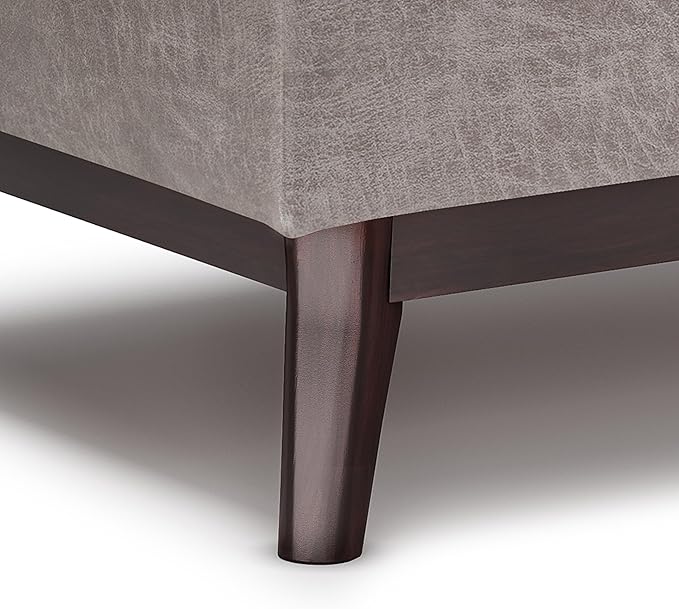 SIMPLIHOME Owen 34 inch Wide Mid Century Modern Rectangle Tray Top Small Coffee Table Storage Ottoman in Distressed Grey Vegan Faux Leather, Assembled, For the Living Room, Entryway and Family Room