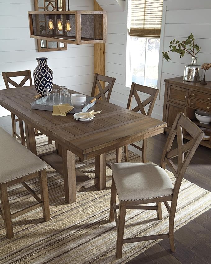 Signature Design by Ashley Moriville Rustic Farmhouse 24.5" Upholstered Barstool, 2 Count, Beige & Brown