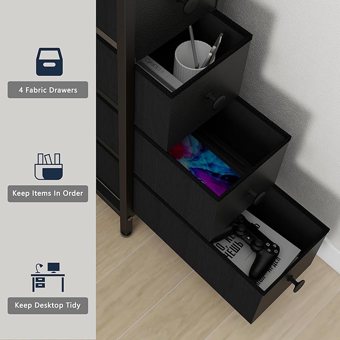 Corner Desk with Drawers Shelves for Small Space 90 Degrees Triangle Computer Desk with Power Outlets,Gaming Desk with LED Lights Monitor Stand for Home Office Workstation Writing Table (Black)