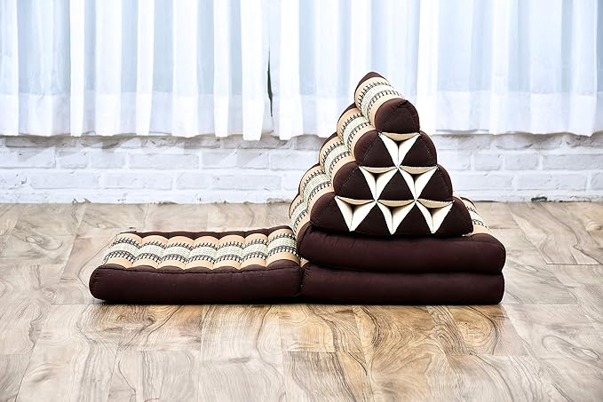 Leewadee - Comfortable Japanese Floor Mattress - Thai Floor Bed with Triangle Cushion - Futon Mattress - Thai Massage Mat, 67 x 21 inches, Brown, Kapok Filling
