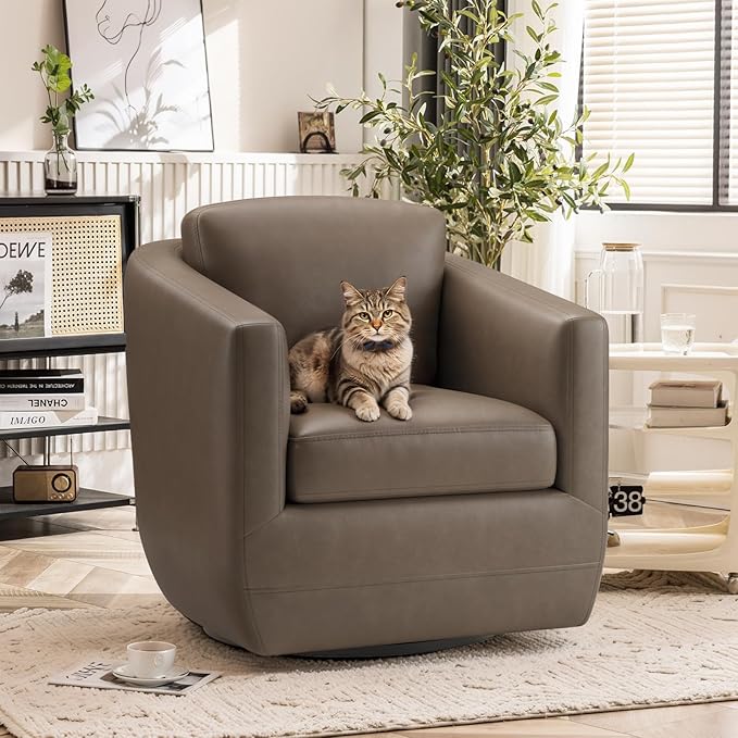 COLAMY 360°Swivel Accent Chair- Comfy Living Room Armchair No-Sag Foam & Sturdy Metal Base with Pillow, Fully Assembled Swivel Accent Single Sofa for Bedroom Living Room, Office, Wolf Grey