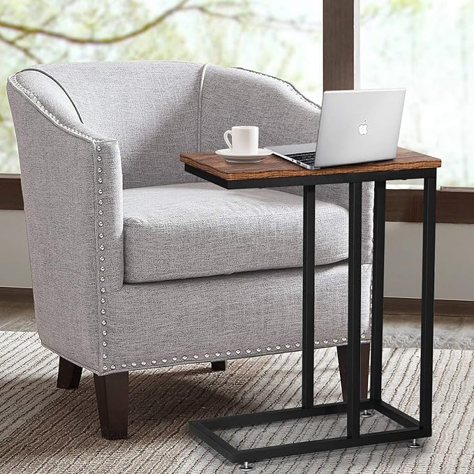 VECELO C Shaped End Side Table for Sofa Couch and Bed Snack TV Tray for Living Room Bedroom,Grey, 1 Set