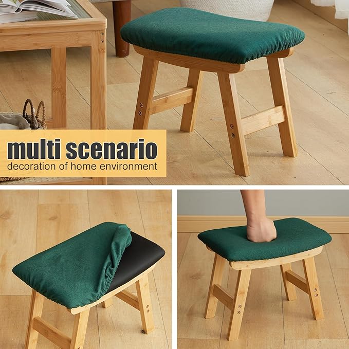 Foot Stool Ottoman Foot Rest Under Desk,Small Stool for Living Room, Bedroom and Kitchen (Natural Legs - Green Stool Surface)