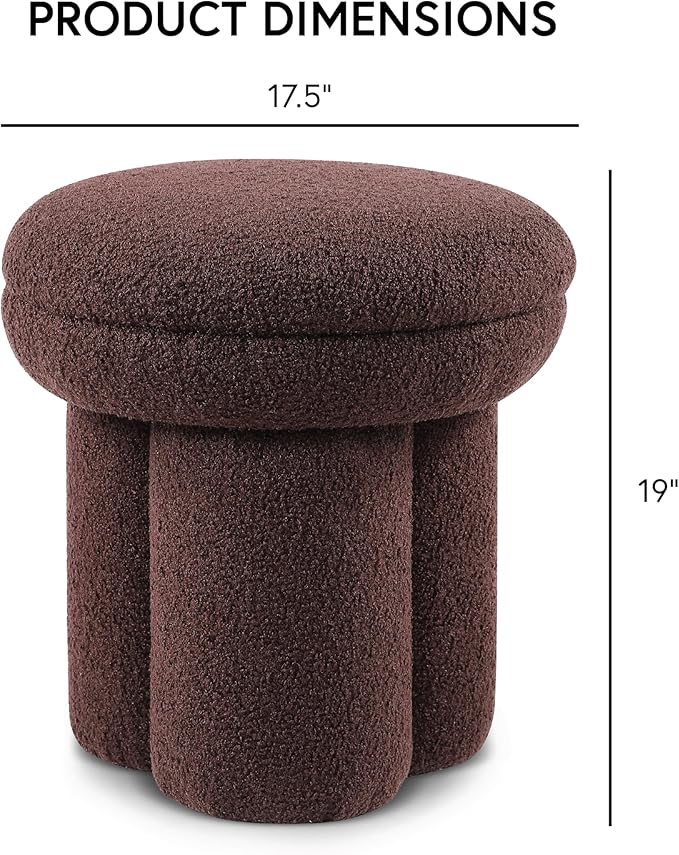 Furniture of America Rami Modern 18-inch Mushroom-Shape Upholstered Ottoman with Tri-Pillar Pedestal, Vanity Stool Chair, Small Foot Stool for Bedroom, Living Room, Entryway, Brown