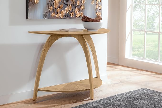 Martin Svensson Home LAX Half-Moon Sofa Console Table with Storage, Blonde