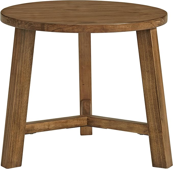 Alaterre Furniture Side Table - Newbury Collection 20-Inch Round End Table or Nightstand - Solid Wood Farmhouse Accent Furniture (Pecan Finish)