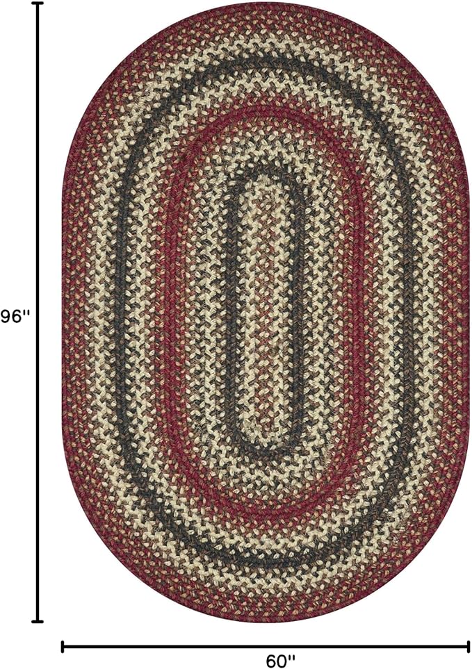 Homespice Chester Oval Braided Rug 5x8', Red Rug, Ideal for Country Style Living Room Rug