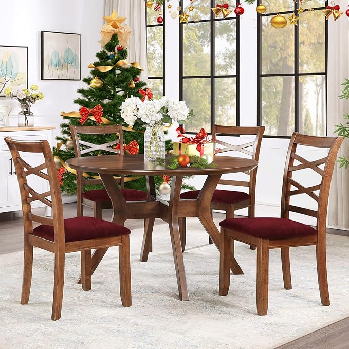 Smiry Velvet Seat Covers for Dining Room Chair Set of 2, Stretch Fit Removable Washable Chair Seat Cushion Protector Slipcovers with Ties, Wine Red