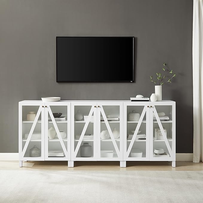 Crosley Furniture Cassai 3-Piece Entertainment Center TV Stand, Media Console, Vinyl Record Storage, White