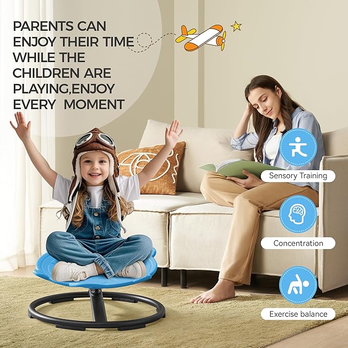 Swivel Chair for Kids, 360° Spinning Seat, Toddler Sit and Spin Wobble Chair, Sensory Balance Toys, Autism ADHD Chairs, Play Equipment Relief Motion Sickness for Boys Girls (Blue)