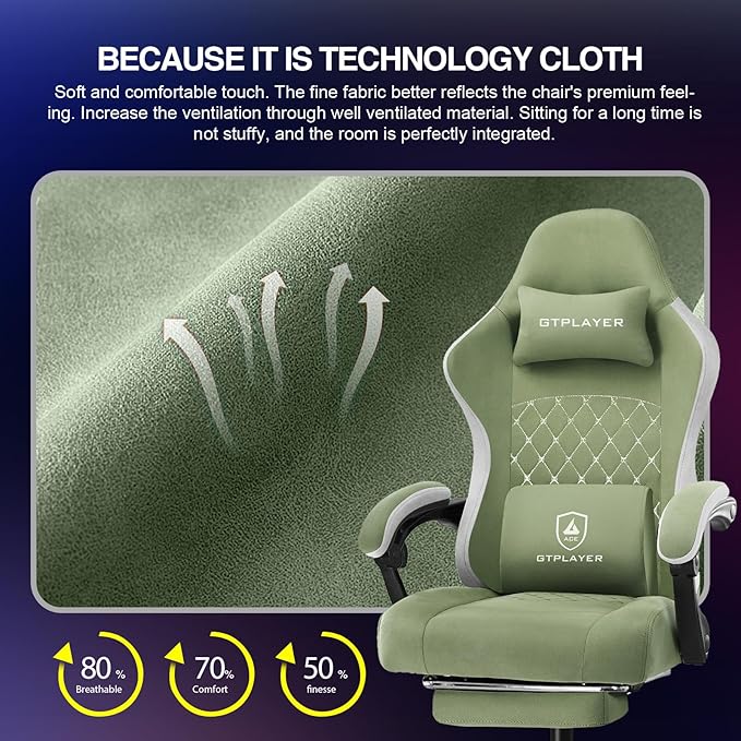 GTPLAYER Gaming Chair, Computer Office Chair with Pocket Spring Cushion, Linkage Armrests and Footrest, High Back Ergonomic Computer Chair with Lumbar Support Task Chair with Footrest