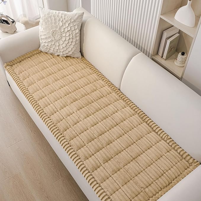 Smiry Couch Cover for Dogs Washable, Non Slip Fuzzy Pet Couch Covers for 3 Cushion Sofa Pet Friendly, Thick Soft Sofa Slipcovers Cushion Protector (Camel, 27.6" x 70.9")