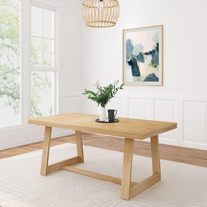 Plank+Beam72 Inch Farmhouse Dining Table,Solid Wood Rustic Kitchen Table,Large Wooden Rectangular DinnerTable for Dining Room,Home Office,Living Room Furniture,Easy Assembly,Blonde Wirebrush,6 Seating