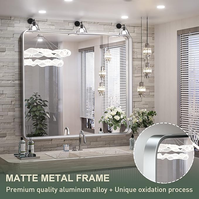 TokeShimi 36 x 36 Inch Wall Mirror Brushed Silver Bathroom Vanity Mirror with Metal Frame Aluminum Alloy Soft Rounded Corner for Modern Farmhouse Wall Decor 1”Deep (Horizontal/Vertical)