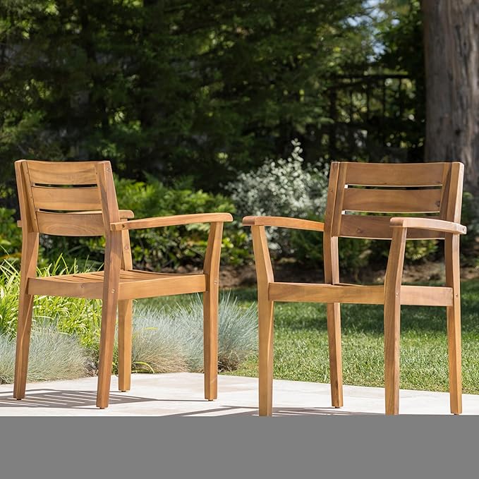 Merax Acacia Wood Dining Chairs Set of 2,Stamford Outdoor Acacia Wood Dining Chairs for Kitchen, Living Room,Outdoor,Teak