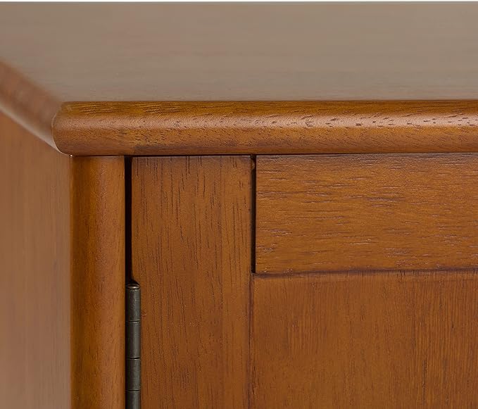 SIMPLIHOME Draper SOLID HARDWOOD 60 inch Wide Mid Century Modern TV Media Stand in Teak Brown For TVs up to 65 inches for the Living Room and Entertainment Center