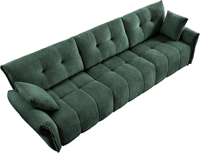 Modern Chenille Fabric 3-Seat Sofa w/ 2 Pillows, Premium Upholstery Living Room Couch with Tufted Backrest & Comfortable Armrests and High-Resilience Memory Foam Cushions,Green