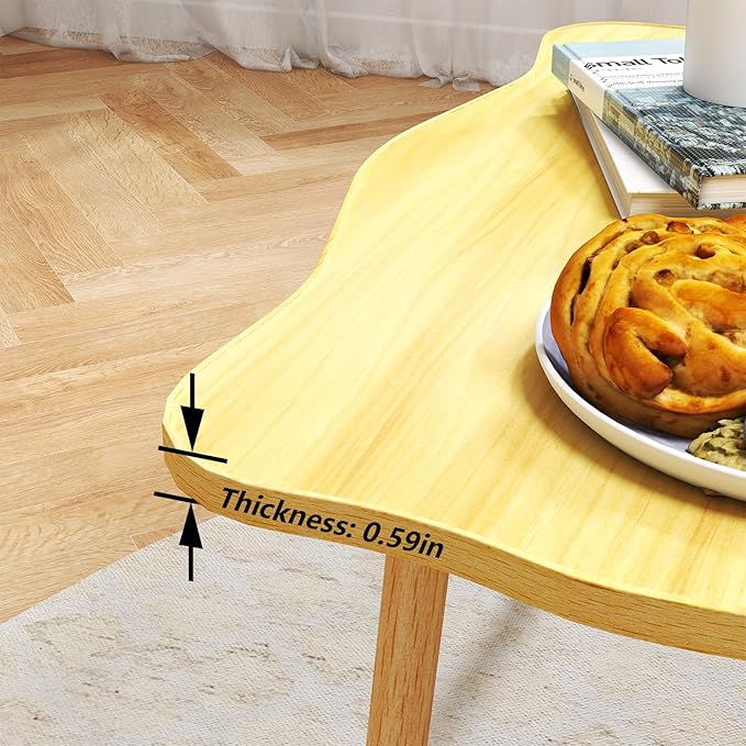Cookie Coffee Table Low Table with 4 Solid Wood Sturdy Legs, Floor Table Desk for Sitting on The Floor, Storage and Living Room Furniture (Natural)