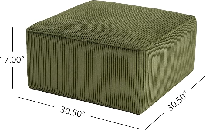Christopher Knight Home Kyle Corduroy Woven Upholstery Square Ottoman, Living Room Sofa Ottoman with Wood Frame, Comfy Seating Experience with Dense Foam Padding, Non-Marking Foot Caps, Olive Green