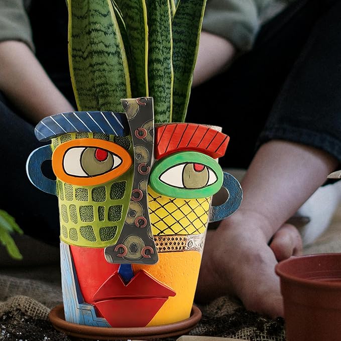 Abstract Face Planters Pots Head,Unique Head Planter for Indoor Plants,Funny Face Flower Pot,Colorful Plant Pots for Outdoor Garden Decor and Home Art Decoration(Modern)