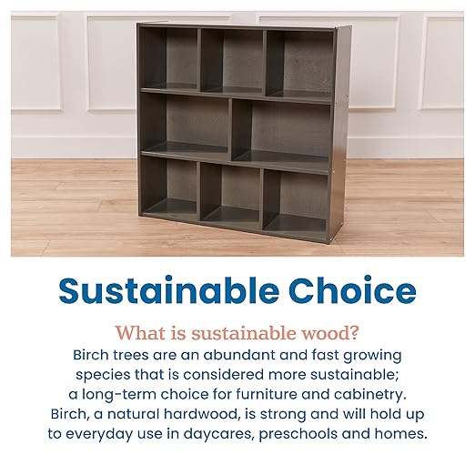 ECR4Kids Streamline 8-Compartment Storage Cabinet, 36in, Classroom Furniture, Grey Wash
