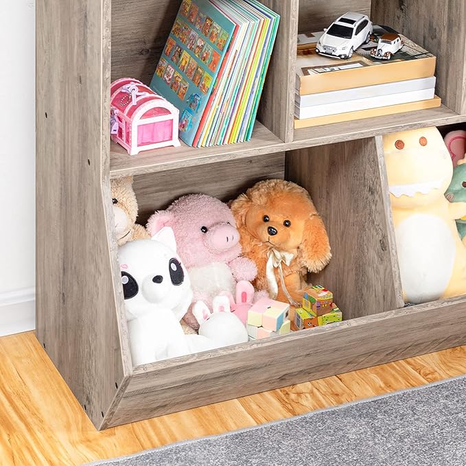 HOOBRO Kids Bookshelf, Bookcase Footboard, Toy Storage Cubby, Children's Toy Shelf, 35.4" L Toy Storage Cabinet, Fit for Children's Room, Playroom, Hallway, Kindergarten, Greige BG32CW01