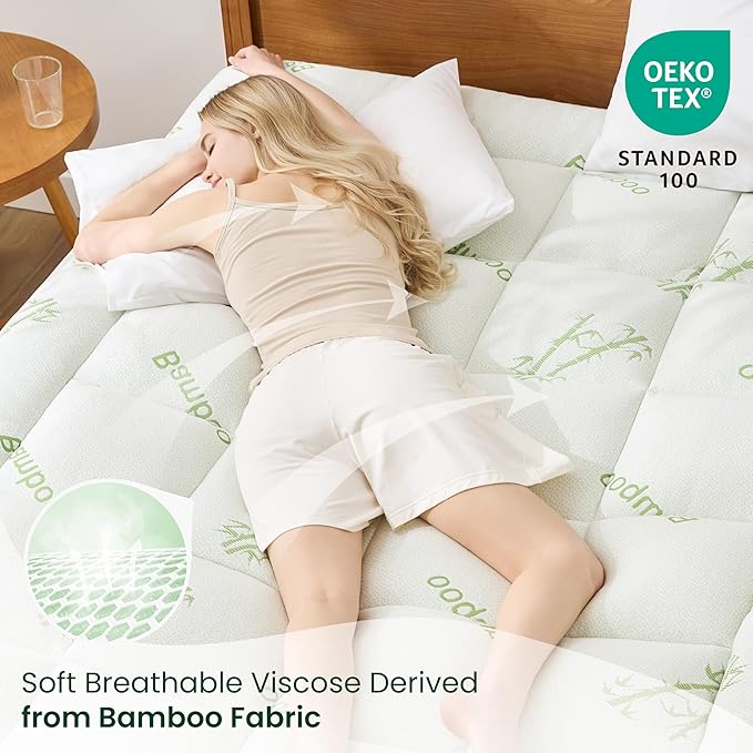 Love's cabin King Size Mattress Topper, Rayon Derived from Bamboo, 900 GSM Breathable Mattress Topper Pad, Thick Pillow Top Mattress Pad with 8"-20" Deep Pocket(78"x80"), Green