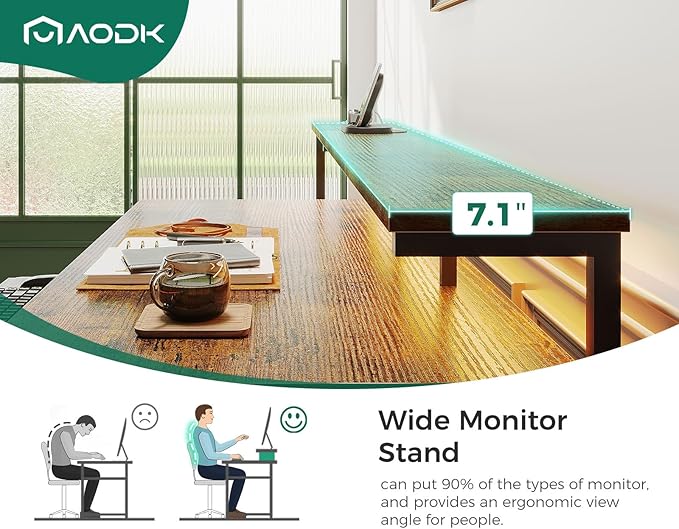 AODK Computer Desk with Drawers and Keyboard Tray, 55" Office Desk with Power Outlet and LED Lights, Reversible Study Work Desk with Printer Shelf and PC Stand for Home Office, Vintage