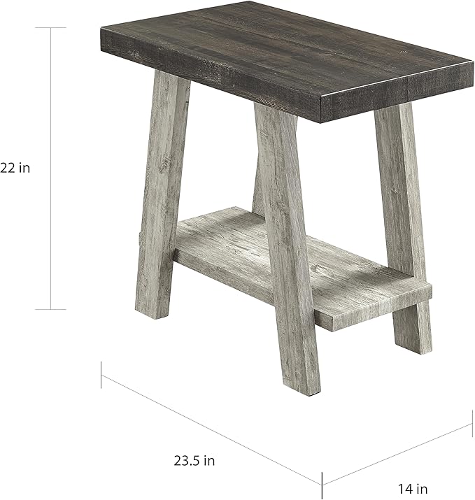 Roundhill Furniture Athens Contemporary Two-Tone Wood Shelf Side Table, Weathered Walnut and Gray