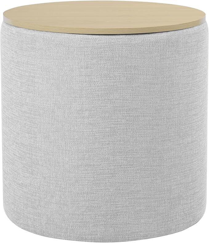 HomePop Storage Ottoman with Wood Top - Light Gray Textured Woven