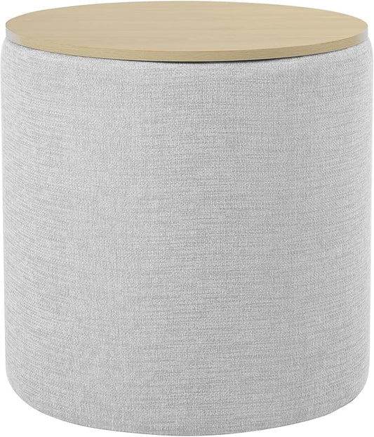 HomePop Storage Ottoman with Wood Top - Light Gray Textured Woven